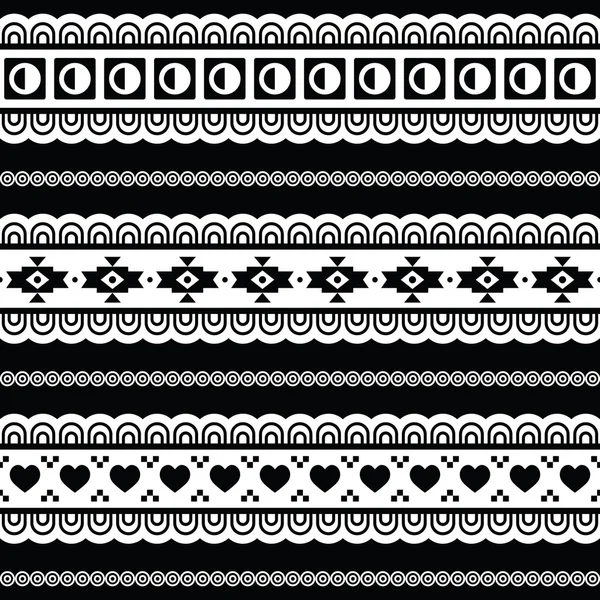 원활한 부족 패턴, 아즈텍 검은색과 흰색 배경 — 스톡 벡터