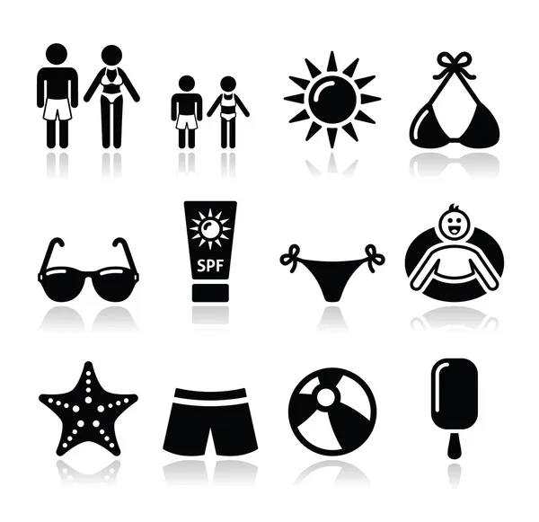 Verano vacaciones de playa vector iconos conjunto — Archivo Imágenes Vectoriales