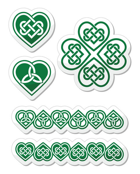 Celtic green heart knot - vector symbols set