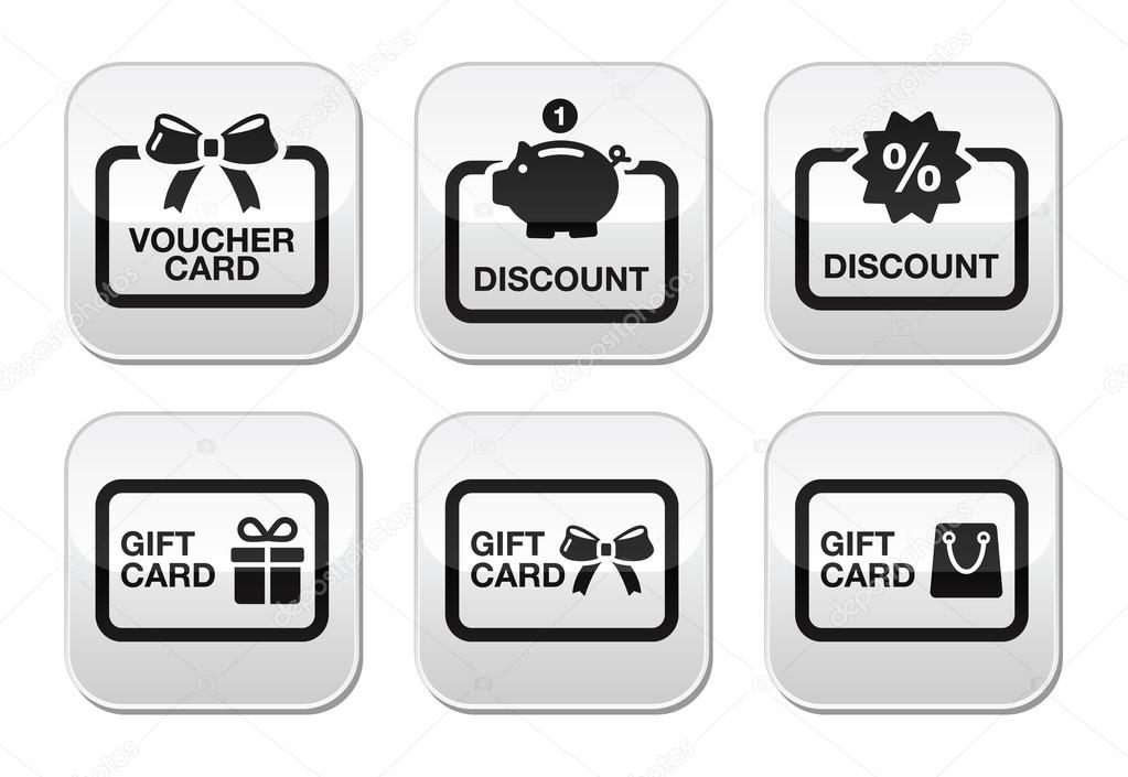 Voucher, gift, discount card vector buttons set