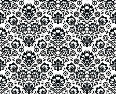 Seamless floral polish pattern - ethnic background in black and white clipart