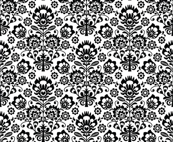 Seamless floral polish pattern - ethnic background in black and white — Stock Vector
