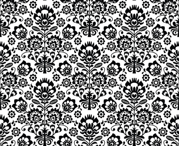 Seamless floral polish pattern - ethnic background in black and white