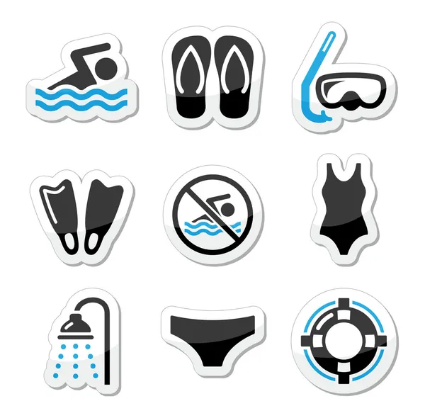 Swimming, scuba diving, sport vector icons set — Stock Vector