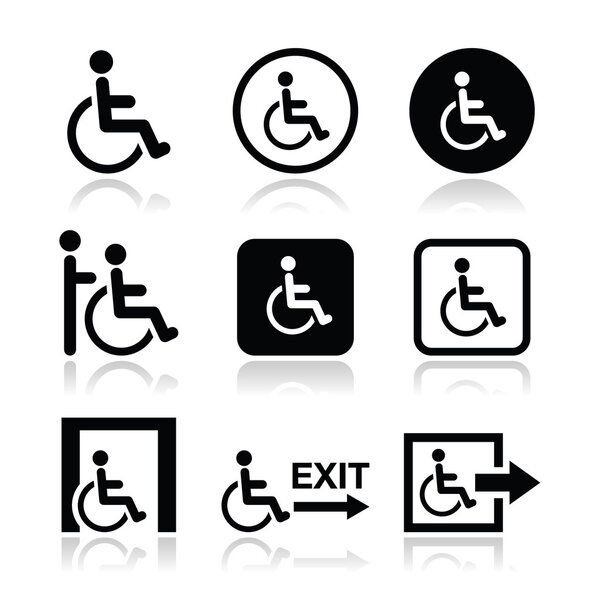 Man on wheelchair, disabled, emergency exit icon