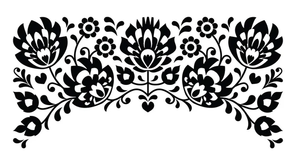 Bordado folclórico floral polaco patrón blanco y negro — Vector de stock