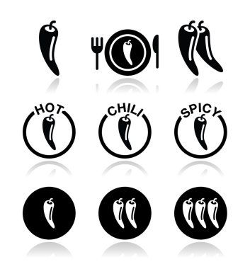 Pul Biber, sıcak ve baharatlı yiyecek Icons set