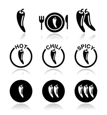 Chili peppers, hot and spicy food icons set clipart