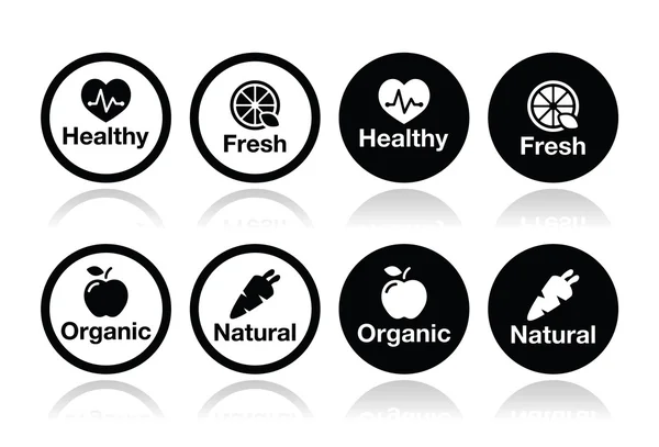 Organic food, fresh and natural products icons set — Stock Vector