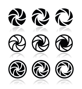 fotoğraf makinesi obtüratör Diyafram vector Icons set