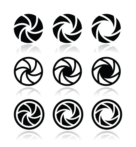 Camera shutter aperture vector icons set — Stock Vector