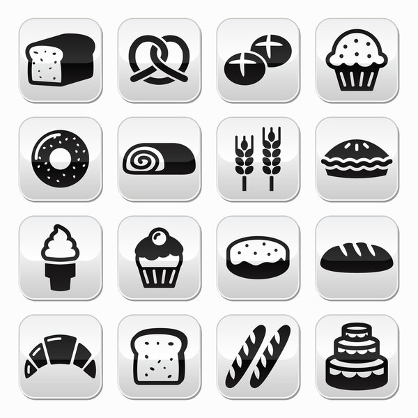 Набор хлебобулочных, кондитерских пуговиц - хлеб, пончик, торт, кекс
