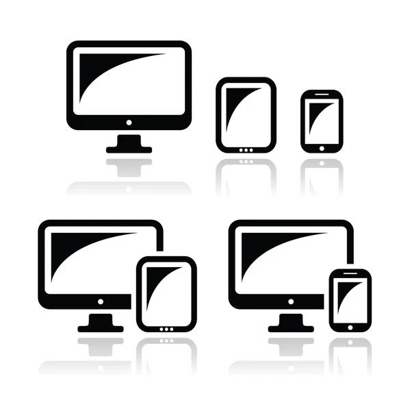 Computer, tablet, smartphone vector icons set — Stock Vector