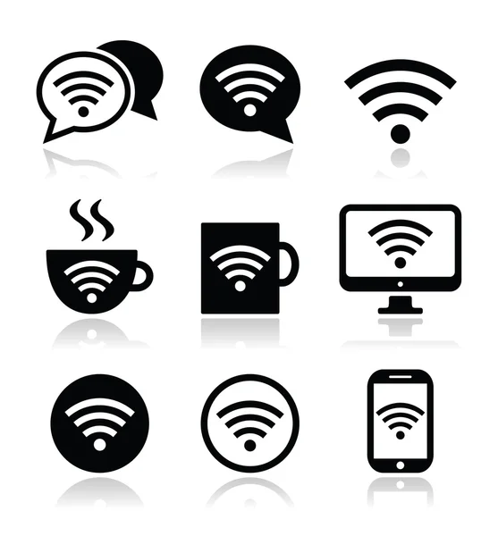 Wifi, internet café, jeu d'icônes vectorielles wifi — Image vectorielle