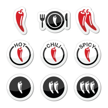 Pul Biber, sıcak ve baharatlı yiyecek Icons set