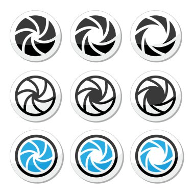 fotoğraf makinesi obtüratör Diyafram vector Icons set