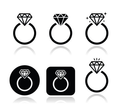 Diamond engagement ring vector icon clipart