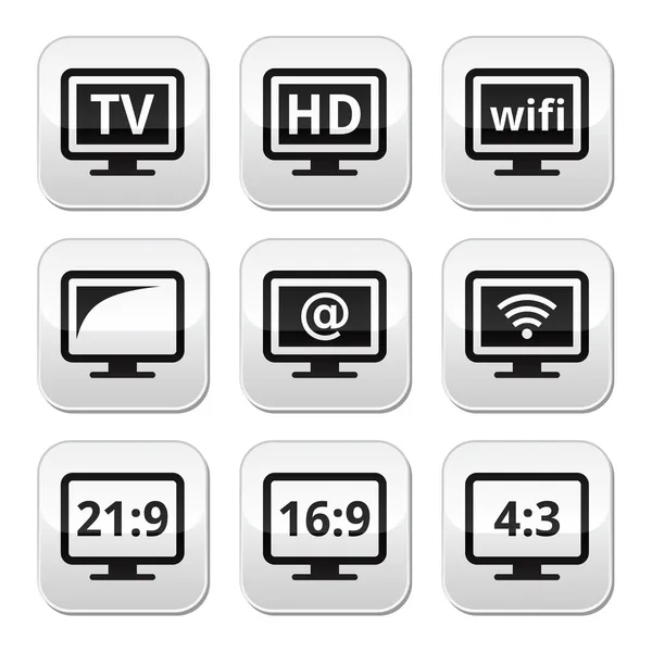 Monitor de TV, conjunto de botones de pantalla — Vector de stock