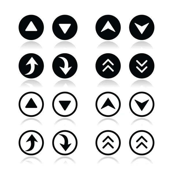 Flèches haut et bas rondes icônes ensemble — Image vectorielle
