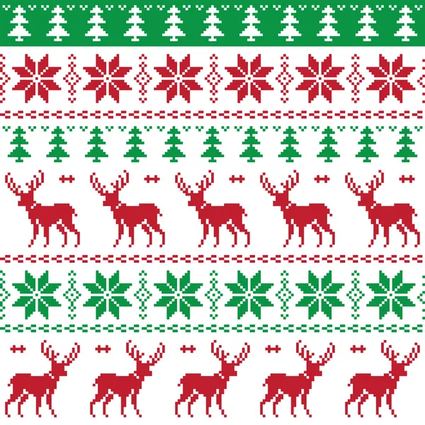 Nordic seamless pattern with deer and christmas tree — Stock Vector