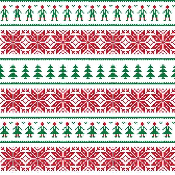 Christmas Nordic seamless pattern with men and women — Stock Vector