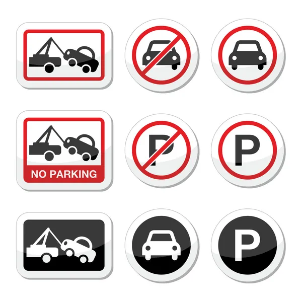 Ingen parkering, parkering förbjuden röda och svarta tecken — Stock vektor