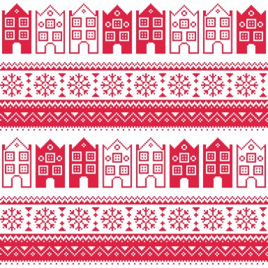 kasaba evleri ve kar taneleri ile Noel örme seamless modeli