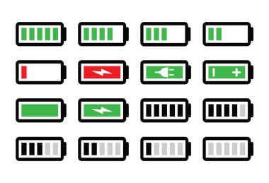 Battery charge vector icons set