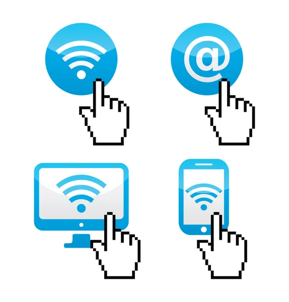 Sumbol Wifi avec icônes main curseur — Image vectorielle