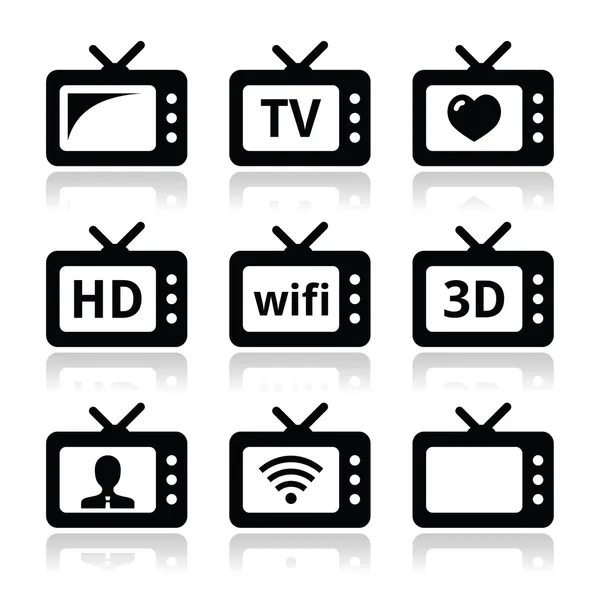 Conjunto de TV, 3d, ícones de vetor HD —  Vetores de Stock