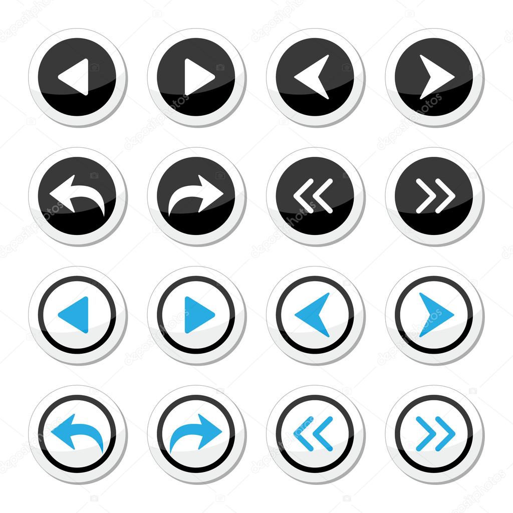 Next, previous arrows round icons set