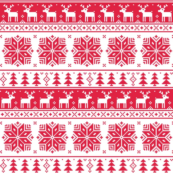 Xmas nordic seamless red pattern with deer — Stock Vector