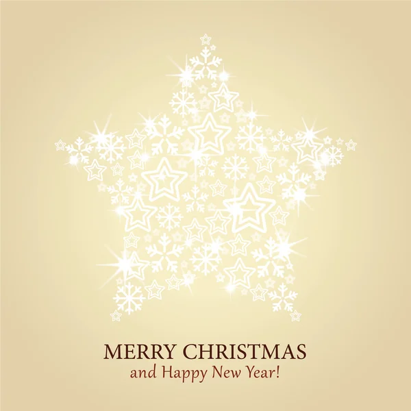 Christmas card vector - gold background with sparkling star — Stock Vector