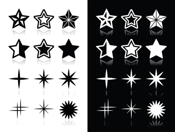 Estrellas iconos con sombra sobre fondo blanco y negro — Vector de stock