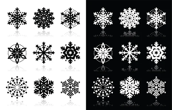 Navidad o invierno copos de nieve vector iconos — Vector de stock