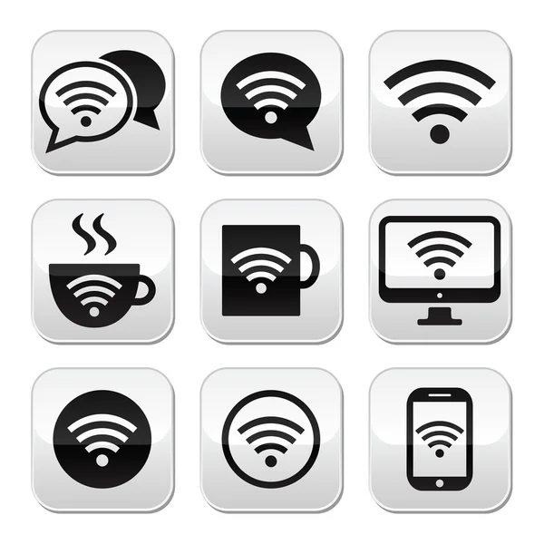 WiFi, internet kafe, wifi vektör düğme kümesi — Stok Vektör