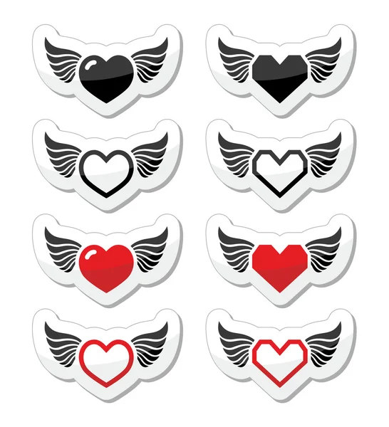 Heart with wings icons set — Stock Vector