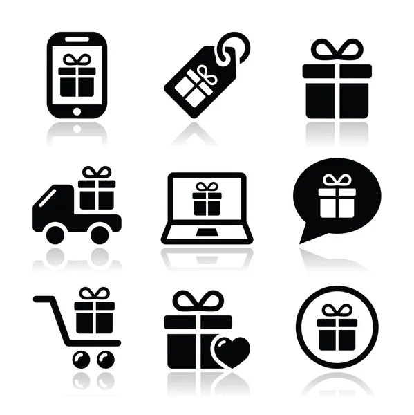 Presente, conjunto de iconos de vector de compras — Vector de stock