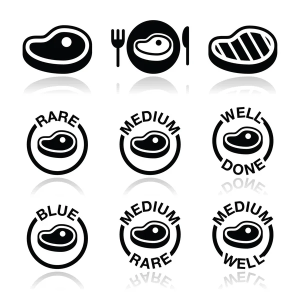 Steak - medium, rare, well done, grilled icons set — Stock Vector