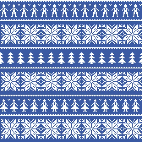 Nordic christman seamless pattern with men and women — Stock Vector