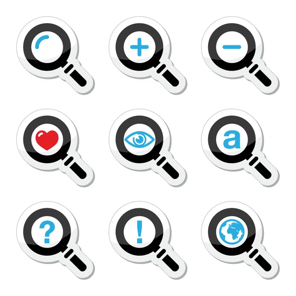 Magnyfying glass, search icons set — Stock Vector