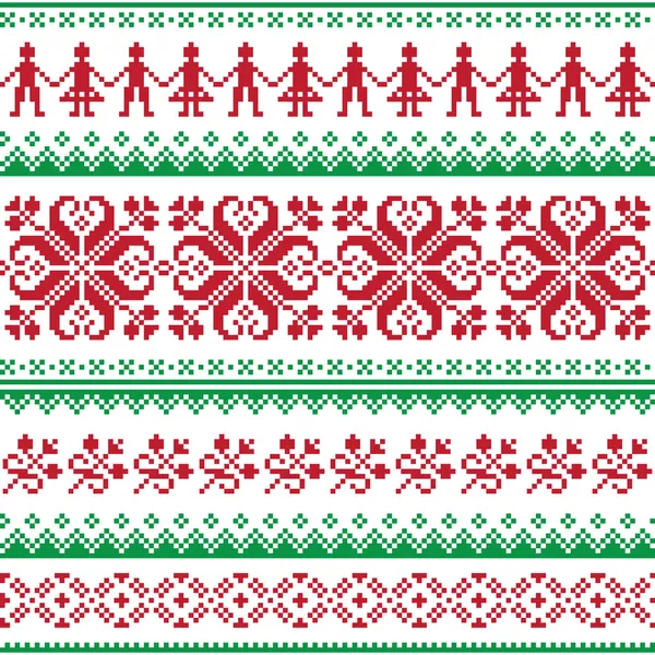 Nordic seamless knitted red and green pattern — Stock Vector