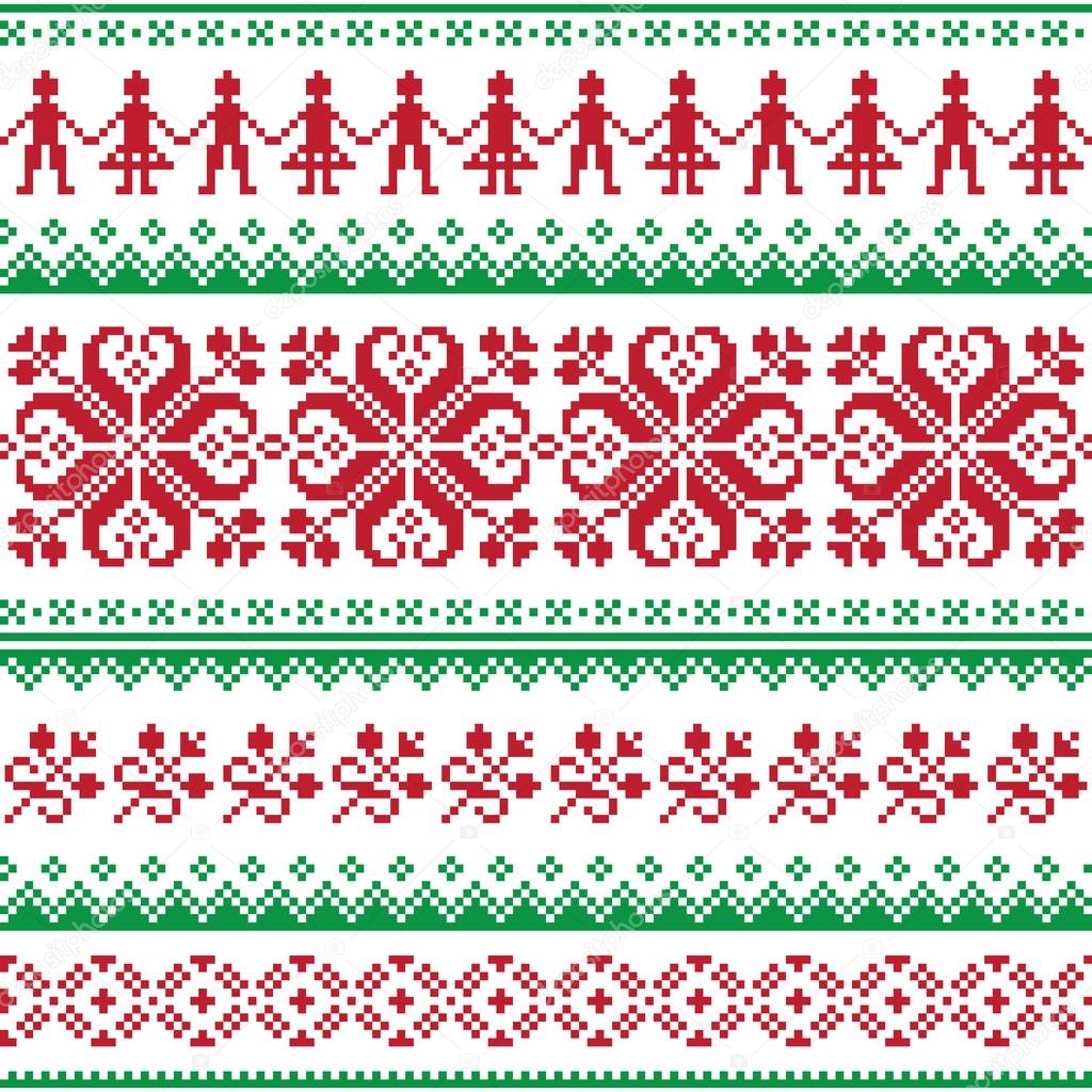 Nordic seamless knitted red and green pattern