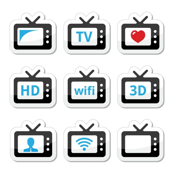 TV set, 3d, HD vector icons set — Stock Vector