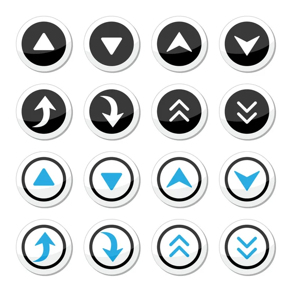 Setas para cima e para baixo conjunto de ícones redondos — Vetor de Stock