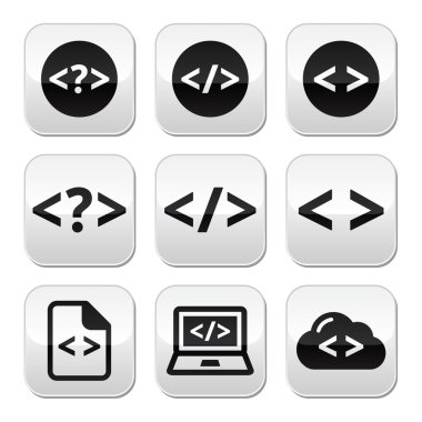 Website code buttons set isolated on white clipart svg vector 