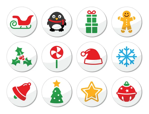 Vector de Navidad ronda iconos conjunto — Archivo Imágenes Vectoriales