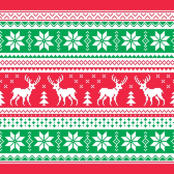 Kerstmis en winter gebreide patroon, kaart - scandynavian trui stijl — Stockvector