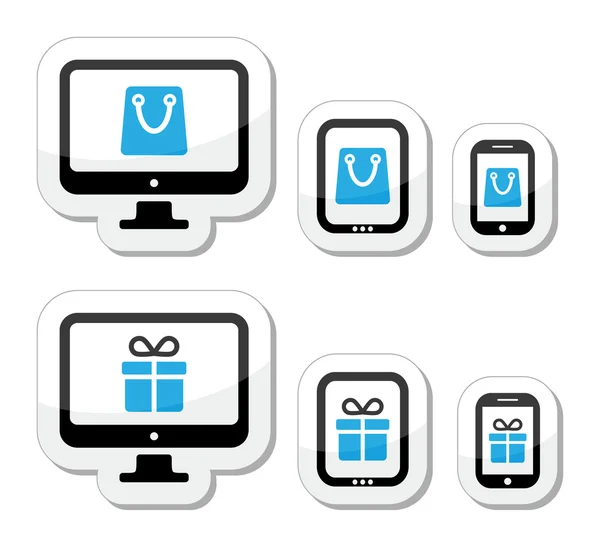 Winkelen online, internet winkel icons set — Stockvector