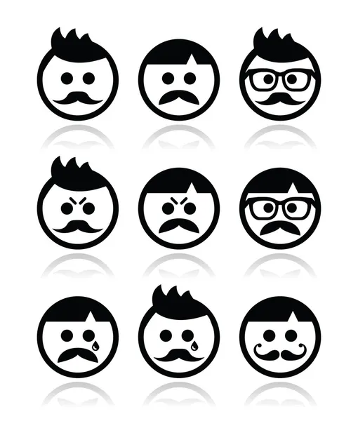 Homem com bigode ou bigode, conjunto de ícones vetoriais avatar — Vetor de Stock